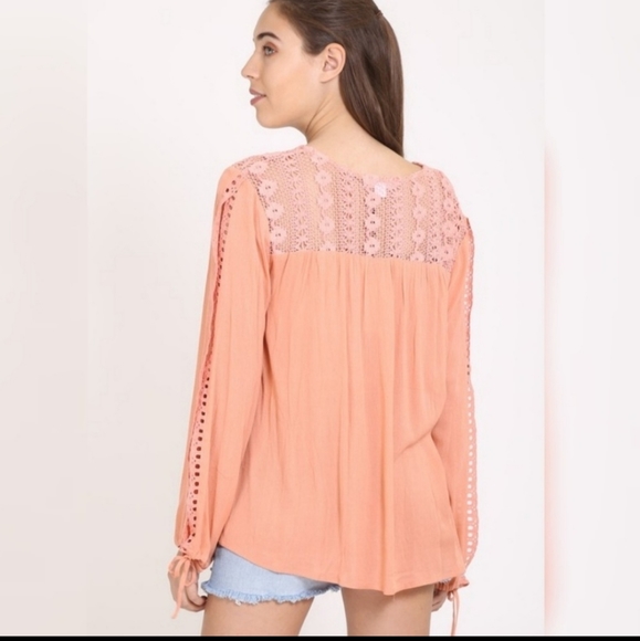 Coral LOVE RICHE Lace Slit Arms linen type Women's - Picture 6 of 7